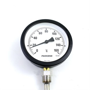 Pakkens Termometre 0-160 °C Çap 100 mm Daldırma Boyu 10 cm Alttan Bağlantılı G 1/2 inç